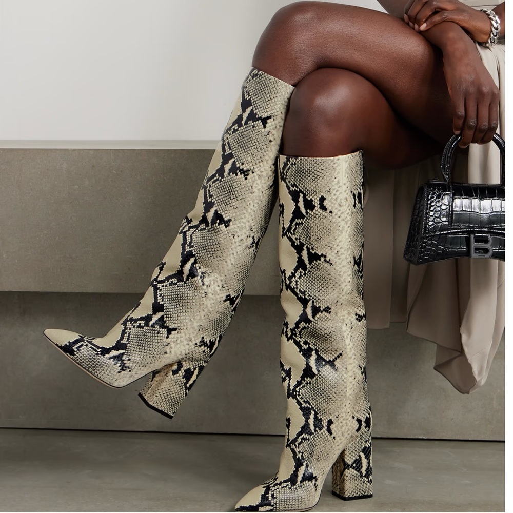 PARIS TEXAS snake-effect leather knee boots